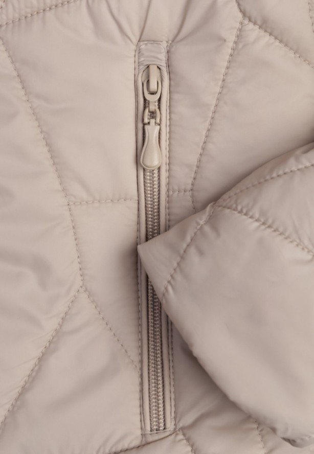 Ciemnobeżowa Pikowana Kurtka Przejściowa z Odpinanym Kapturem Ninorwena