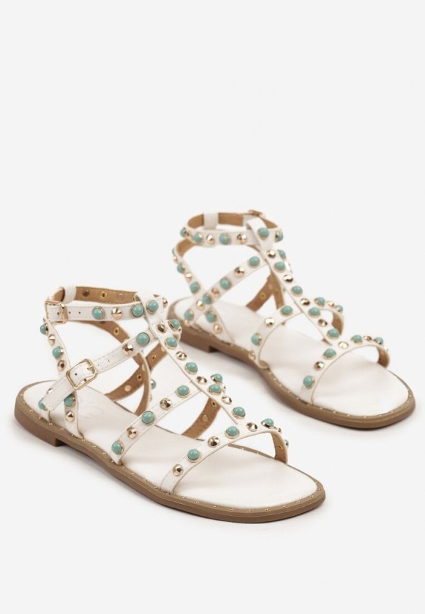 Białe Sandały Typu Rzymianki z Koralikami Parmoi