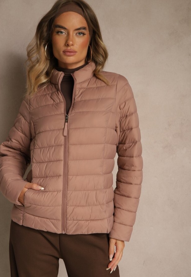 Beżowa Casualowa Kurtka Ozdobiona Pikowaniem Nelionea