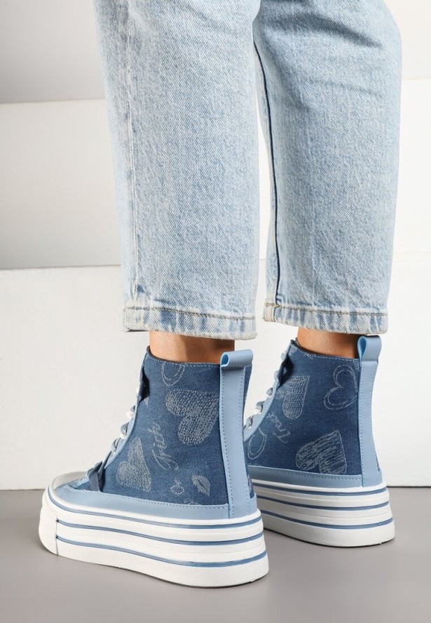 Niebieskie Trampki na Grubej Podeszwie w Serduszka za Kostkę Umirana