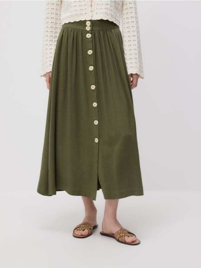 Spódnica z dodatkiem lnu - ciemnozielony