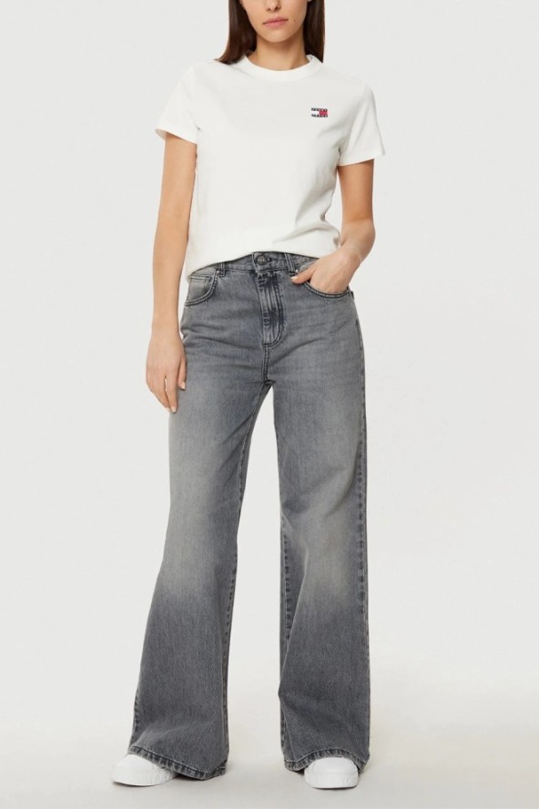 TOMMY JEANS Beżowy damski t-shirt z małym logo, Rozmiar L