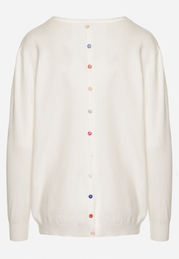 Biały Sweter z Kaszmirem i Ozdobnymi Kieszeniami Sanarea