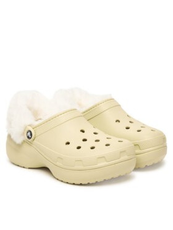 Crocs Klapki Classic Platform Fuzz Lined Clog 212854 Beżowy