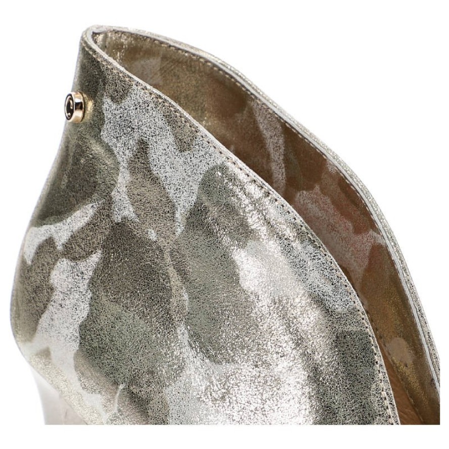 Złote Botki Carinii Eleganckie Skórzane Buty Na Obcasie