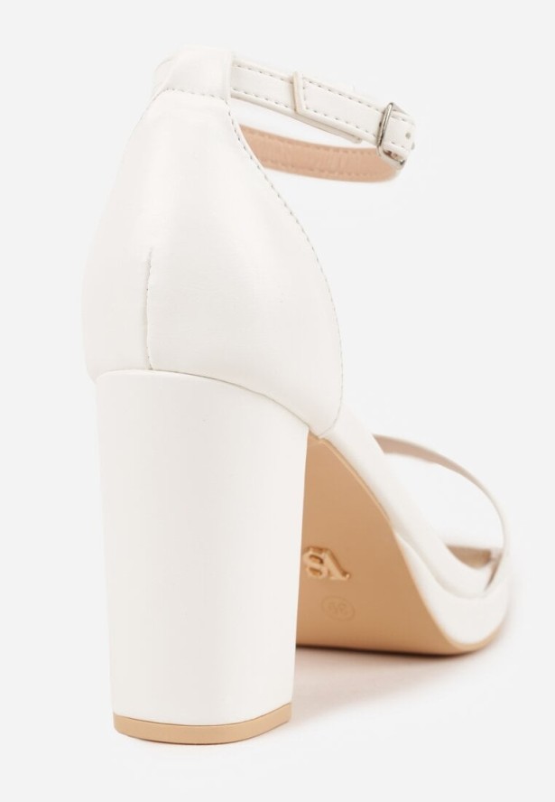 Białe Sandały VICES na Słupkowym Obcasie ze Skórzaną Wkładką Azimera