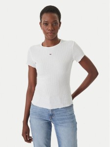 Tommy Jeans T-Shirt Smock Seersucker DW0DW22219 Biały Slim Fit