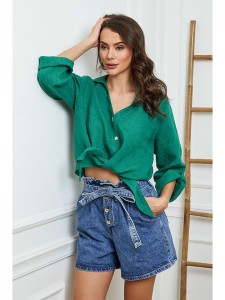 La Compagnie Du Lin Lniana bluzka "Josue" w kolorze zielonym rozmiar: XL