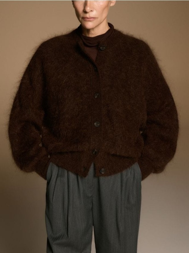 Kardigan z moherem - ciemnobrązowy