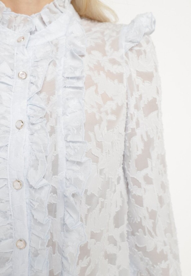 Niebieska Koszula z Koronki z Ozdobnymi Guzikami Zelmi