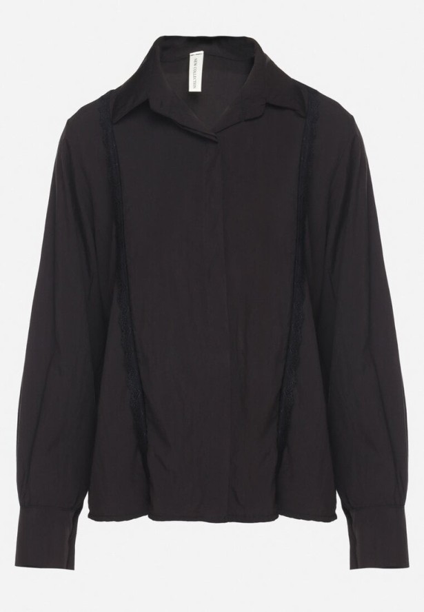 Czarna Koszula z Wiskozą i Koronkowymi Wstawkami Tenaraia