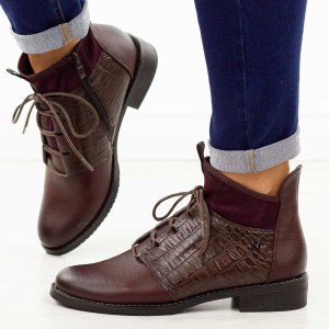 Bordowe płaskie botki damskie Jezzi Asa62-128