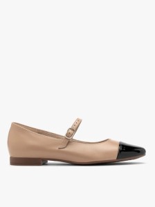 Beżowe baleriny z kontrastowym czarnym noskiem