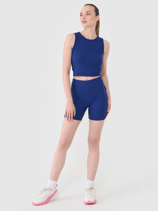 4F Legginsy krótkie dzianinowe damskie - granatowe M