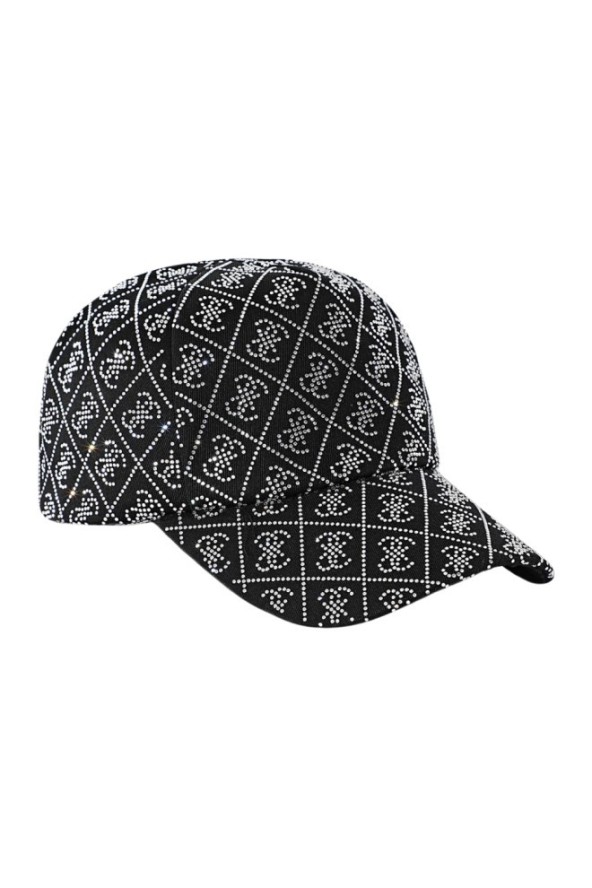 GUESS Czarna damska czapka z cyrkoniami