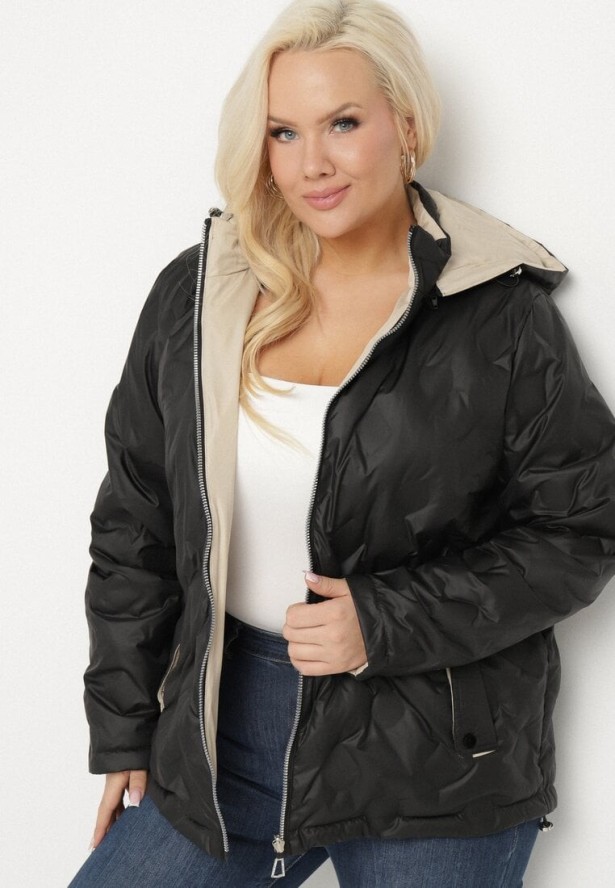 Czarna Kurtka Dwustronna z Odpinanym Kapturem Frolbia