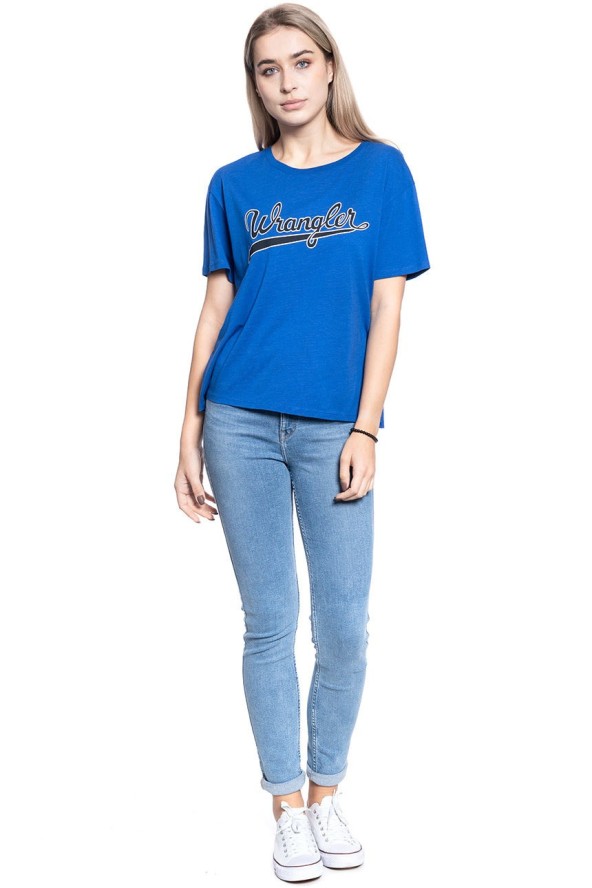 T-SHIRT DAMSKI WRANGLER DRAPE TEE COBALT BLUE W7P7F6B09 112132065