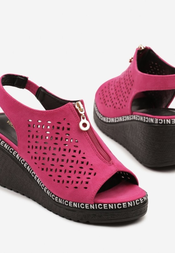 Fuksjowe Sandały Vices na Koturnie z Ażurową Cholewką i Suwakiem Linalunea