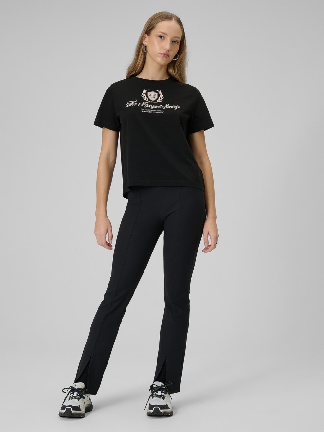 4F T-shirt boxy z nadrukiem damski - czarny XS