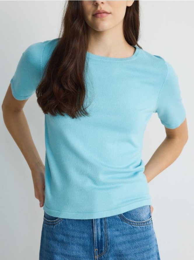 Dzianinowa bluzka z wiskozą - jasnoturkusowy