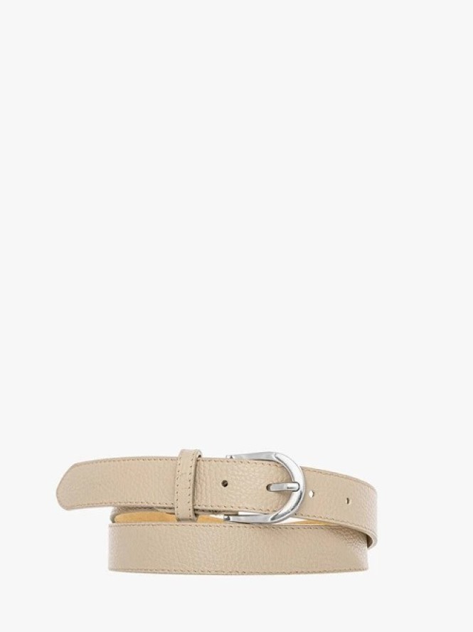Beżowy pasek ze srebrną klamrą