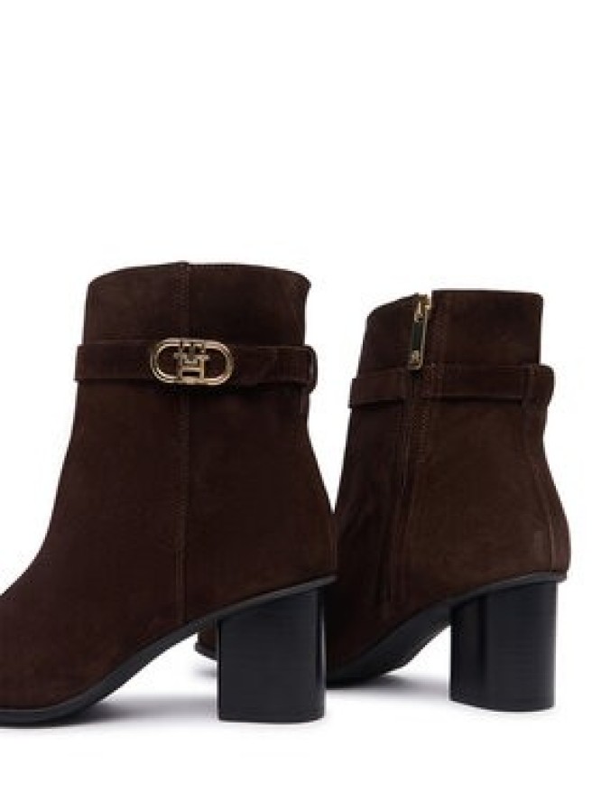 Tommy Hilfiger Botki Th Strap Suede Block Heel Boot FW0FW09521 Brązowy ciemny