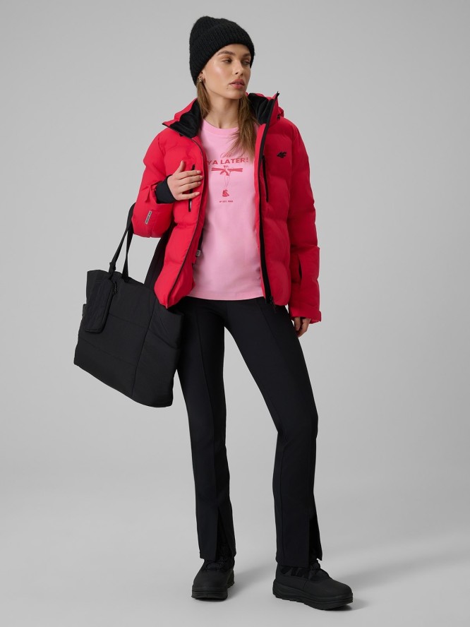 4F T-shirt regular z nadrukiem damski - różowy S