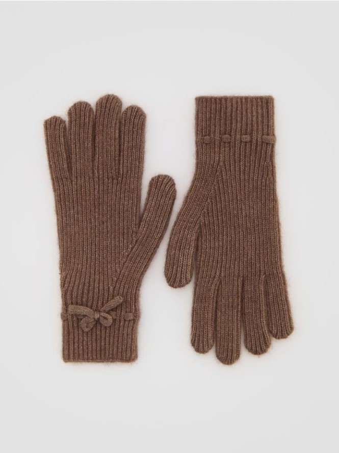 Rękawiczki z kokardkami - brązowy