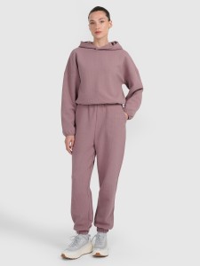 4F Spodnie dresowe z waflowej dzianiny damskie - brązowe XL