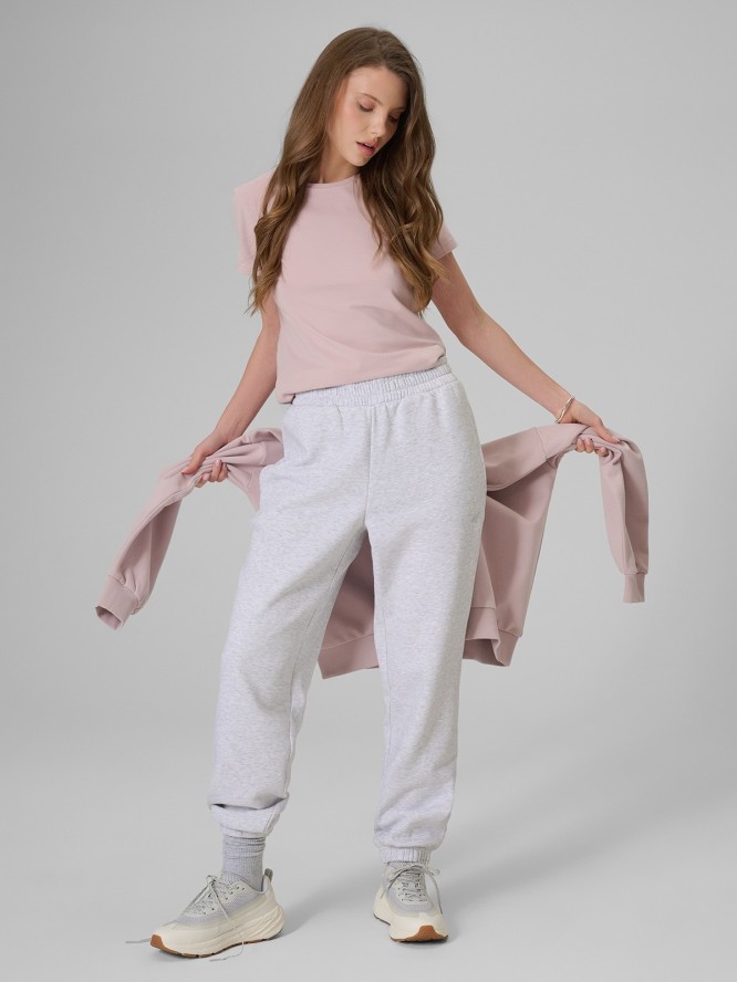 4F T-shirt slim gładki damski - różowy XL