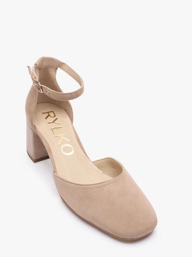 Beżowe czółenka slingback bez pięty
