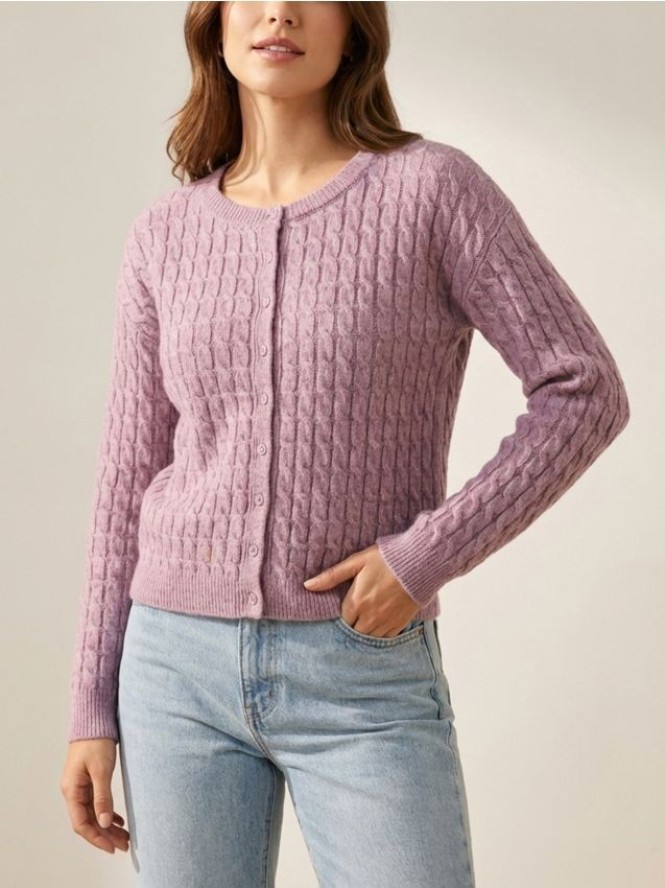 Kardigan z dekoracyjnym splotem - różowy