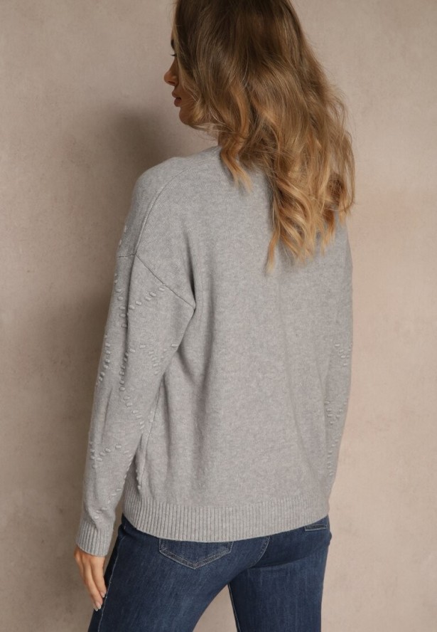 Szary Sweter z Tłoczonymi Sercami Unareia