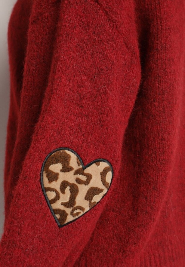 Bordowy Sweter z Wełną i Ozdobnymi Naszywkami na Łokciach Norethra