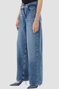 GUESS Niebieskie jeansy damskie z szeroką nogawką, Rozmiar XS