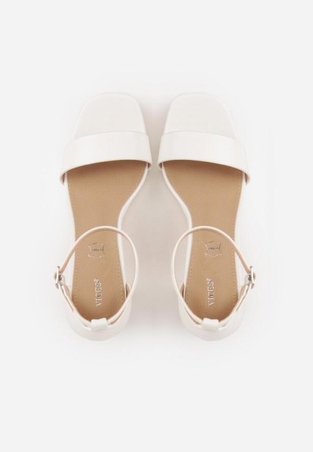 Białe Sandały VICES na Słupkowym Obcasie ze Skórzaną Wkładką Azimera