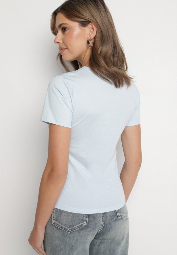 Jasnoniebieski Klasyczny T-shirt z Bawełny Lorali