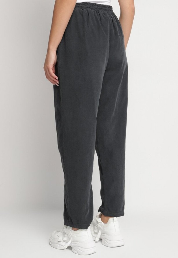 Ciemnoszare Klasyczne Spodnie z Bawełny z Wysokim Stanem Isesi