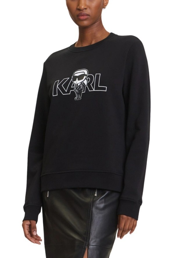 KARL LAGERFELD Czarna bluza damska Ikon z nadrukiem, Rozmiar M