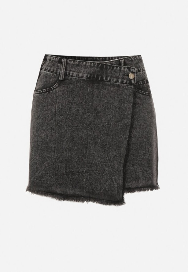 Czarne Jeansowe Spódnico-Spodenki Jeansowe z Bawełny z Wysokim Stanem Neliatha