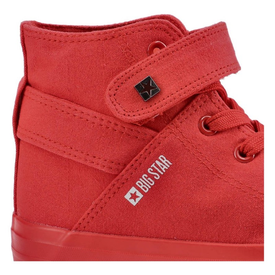Trampki damskie Big Star, materiałowa sznurowana cholewka na klasycznym płaskim gumowym spodzie, czerwone, FF274580