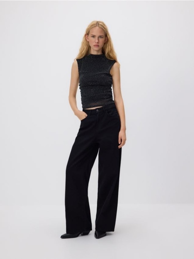 Jeansy wide leg z wysokim stanem - czarny