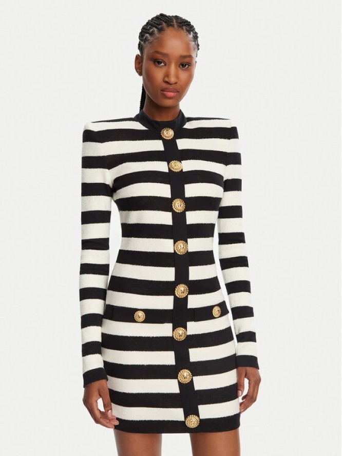 Balmain Sukienka dzianinowa DF1R9193JI70 Czarny Regular Fit
