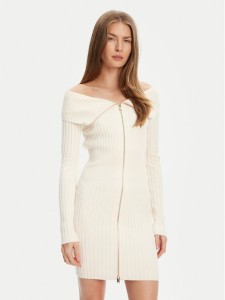 Guess Sukienka dzianinowa W5YK28 Z30I2 Écru Slim Fit