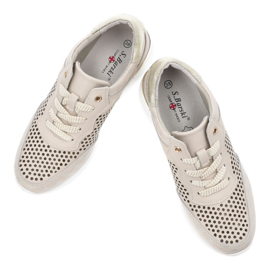 Beżowe Sneakersy S.Barski Stylowe Obuwie Damskie Na Koturnie