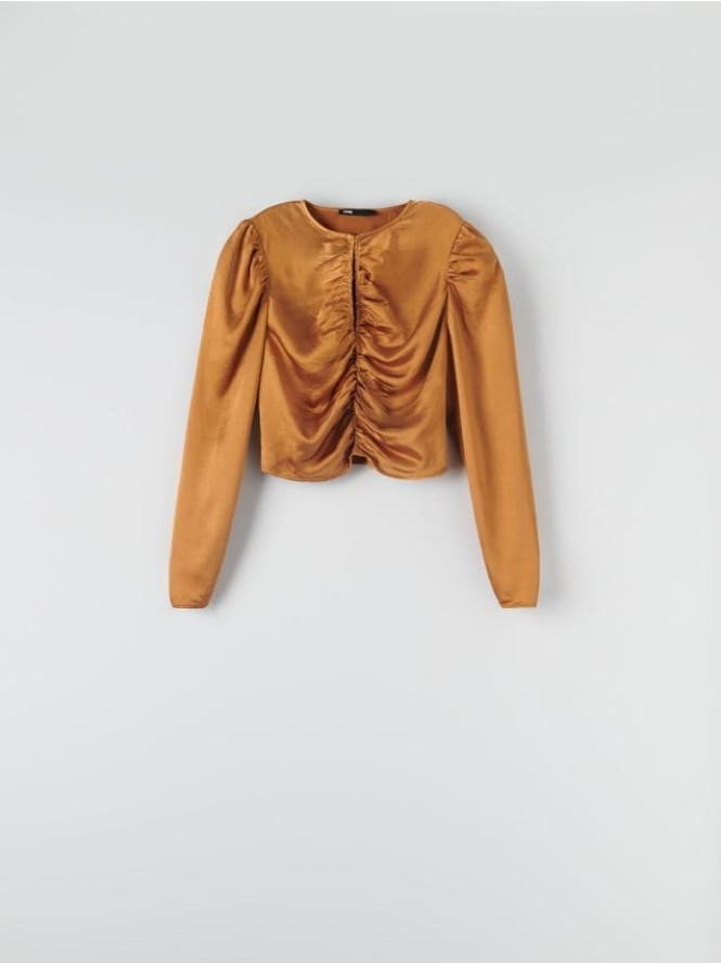 Bluzka z marszczeniami - brązowy