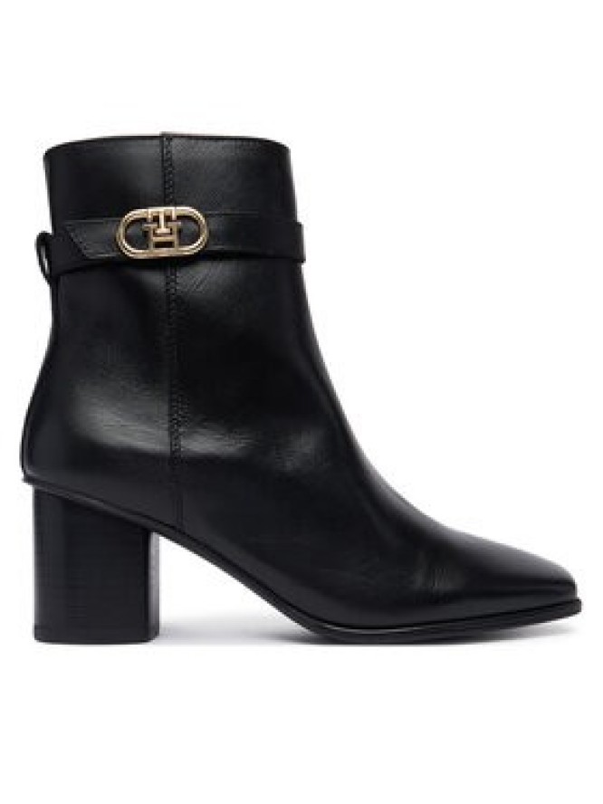 Tommy Hilfiger Botki Th Strap Leather Block Heel Boot FW0FW09488 Czarny