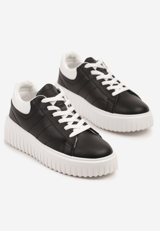 Czarno-Białe Sneakersy na Grubej Tłoczonej Podeszwie Zdivila