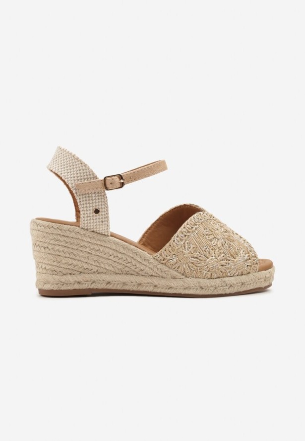 Ciemnobeżowe Sandały na Plecionym Koturnie Vices w Stylu Boho Fililuna