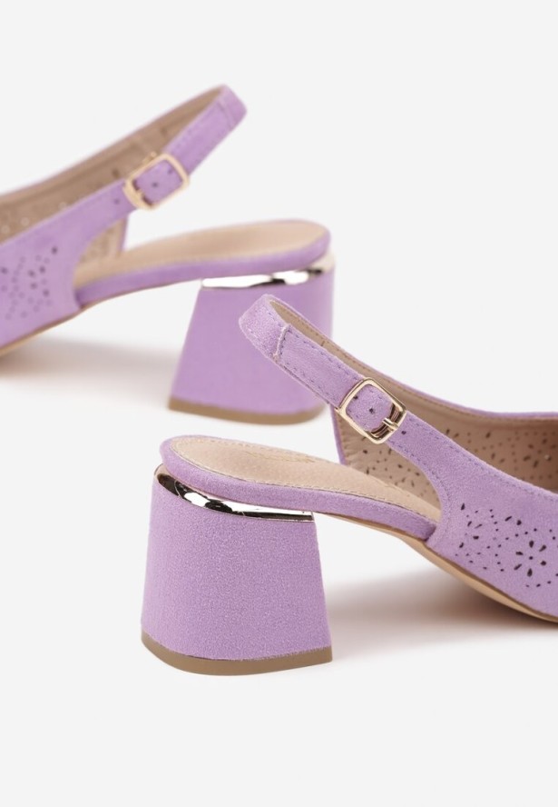 Fioletowe Sandały Vices na Słupku Slingback ze Skórzaną Wkładką i Ażurowym Wzorem Iffinira
